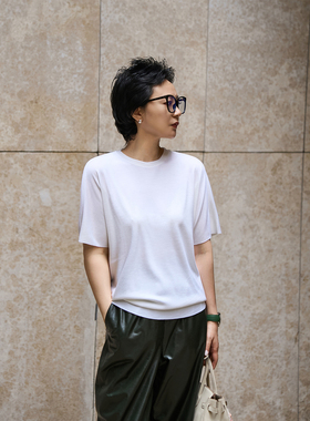 TOFOD 一片式剪裁 精纺高支羊毛短袖T恤早秋针织上衣