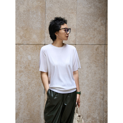 TOFOD 一片式剪裁 精纺高支羊毛短袖T恤早秋针织上衣