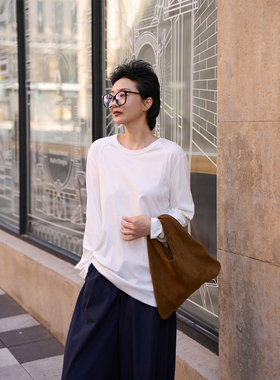 TOFOD yyds2.0 真丝醋酸莫代尔解构设计长袖T恤黑白色打底衫上衣