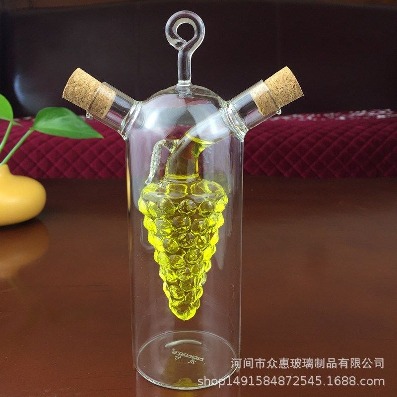 耐高温玻璃温酒器软木塞家用玻璃控油壶 两用葡萄酱油瓶350毫升