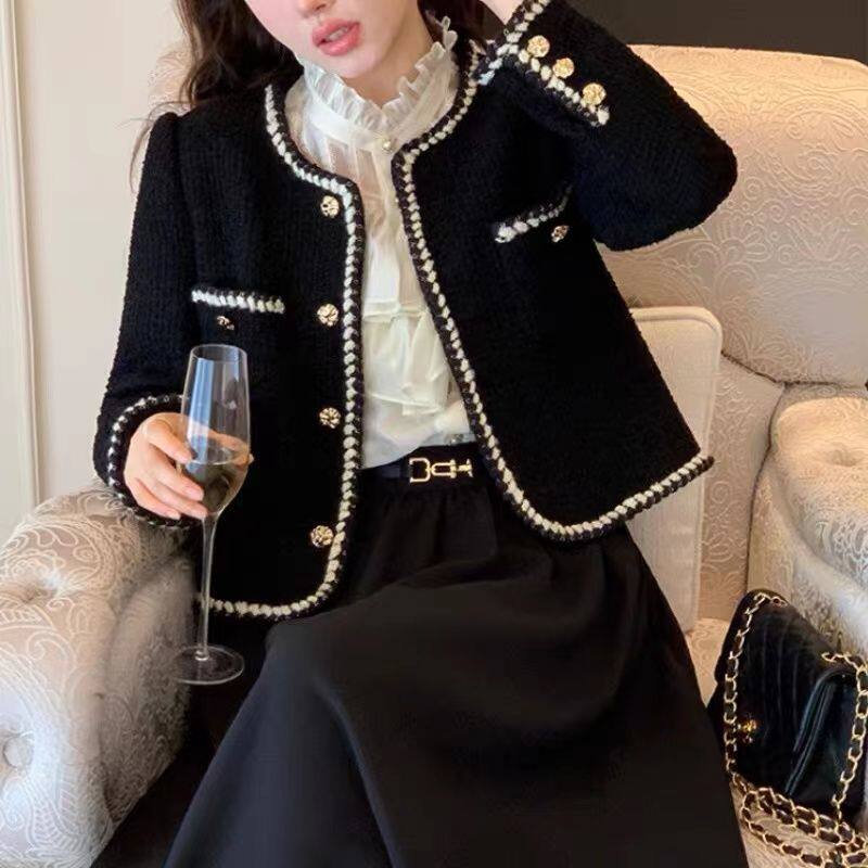 2025春秋法式小香风外套女春秋短款复古高级感气质名媛粗花呢上衣