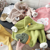 儿童外套加绒加厚韩版 卡通连帽毛绒小童夹克外套 保暖洋气秋冬季