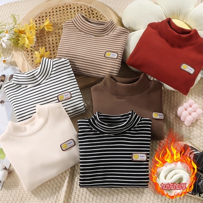 儿童加绒打底衫内搭宝宝绒上衣男童半高领加厚保暖上衣女童一体绒