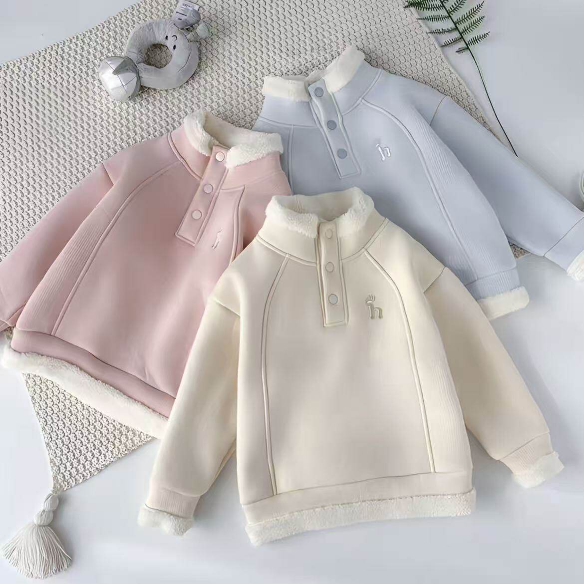 女童加绒上衣新款冬季儿童加厚保暖卫衣冬装洋气中大童半高领卫衣