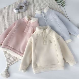 女童加绒上衣新款冬季儿童加厚保暖卫衣冬装洋气中大童半高领卫衣