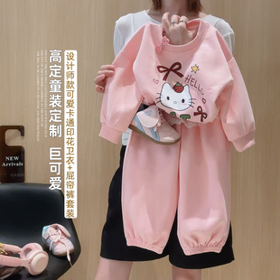 女童套装春秋季卫衣卫裤套装中大童卡通两件套女宝新款圆领运动装