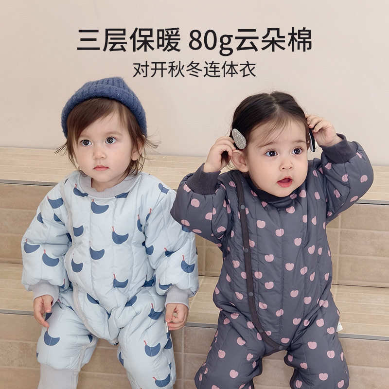 婴儿夹棉连体衣哈衣冬季加厚保暖棉袄新生儿棉服出生宝宝秋冬衣服
