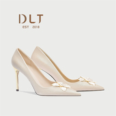 绸缎婚鞋 女秀禾主婚纱两穿新娘鞋 花朵尖头空气棉高跟鞋 法式 礼服鞋