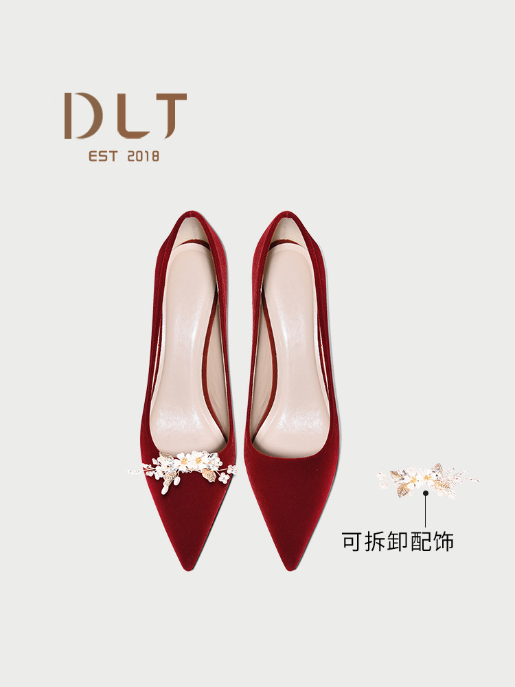 WEDDING SHOES WOMENS WINTER NEW BRIDAL SHOES XIUHE WEDDING DRESS TWO WEAR NOT TIRED FEET HIGH-END SENSE BURGUNDY TOAST HIGH HEELS
