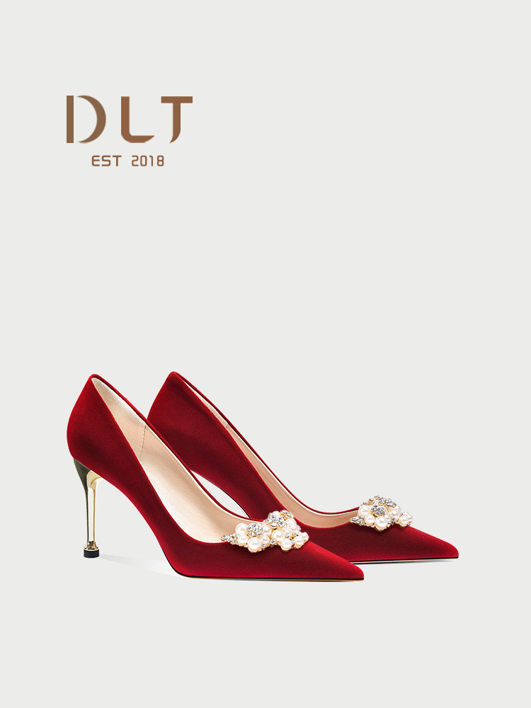 WEDDING SHOES WOMENS NEW XIUHE WEDDING DRESS TWO WEAR STILETTO PEARL CHINESE STYLE RED HIGH-HEELED BRIDAL SHOES HIGH-HEELED BRIDAL SHOES