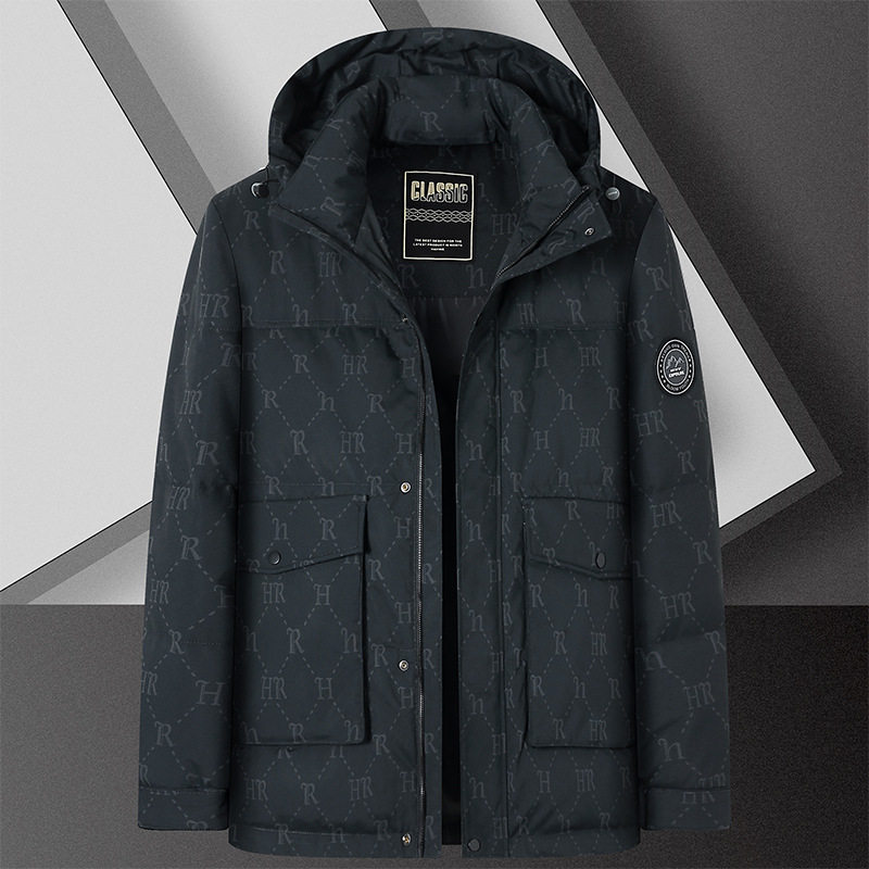 专柜胖子哥2024年冬季新款青年加肥加大立领连帽羽绒服胖子中长款