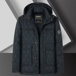 专柜胖子哥2024年冬季新款青年加肥加大立领连帽羽绒服胖子中长款