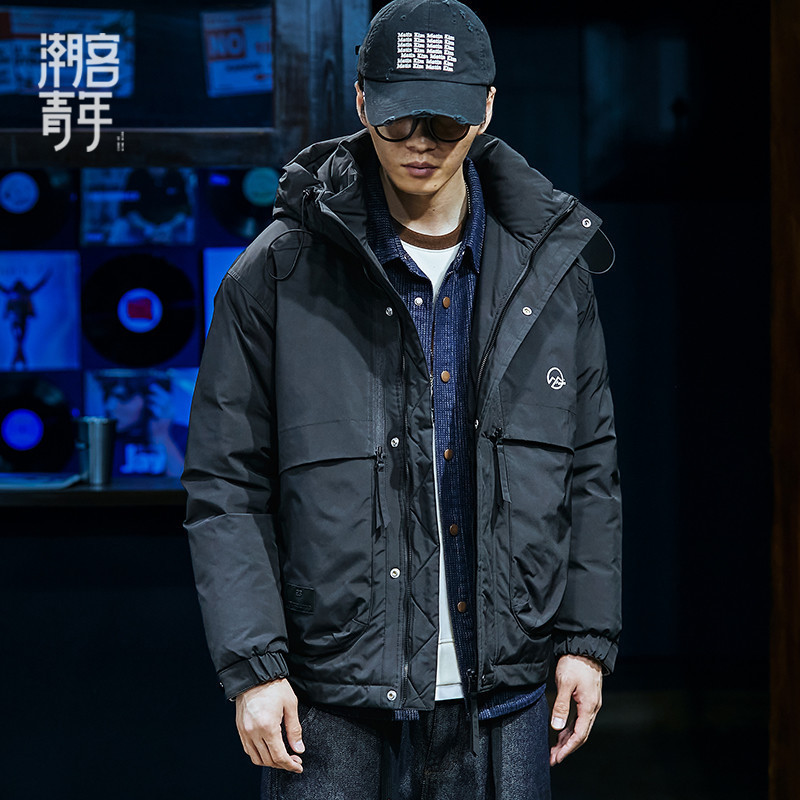 专柜90%灰鸭绒短款羽绒服男宽松外穿潮连帽上衣秋冬保暖工装外套
