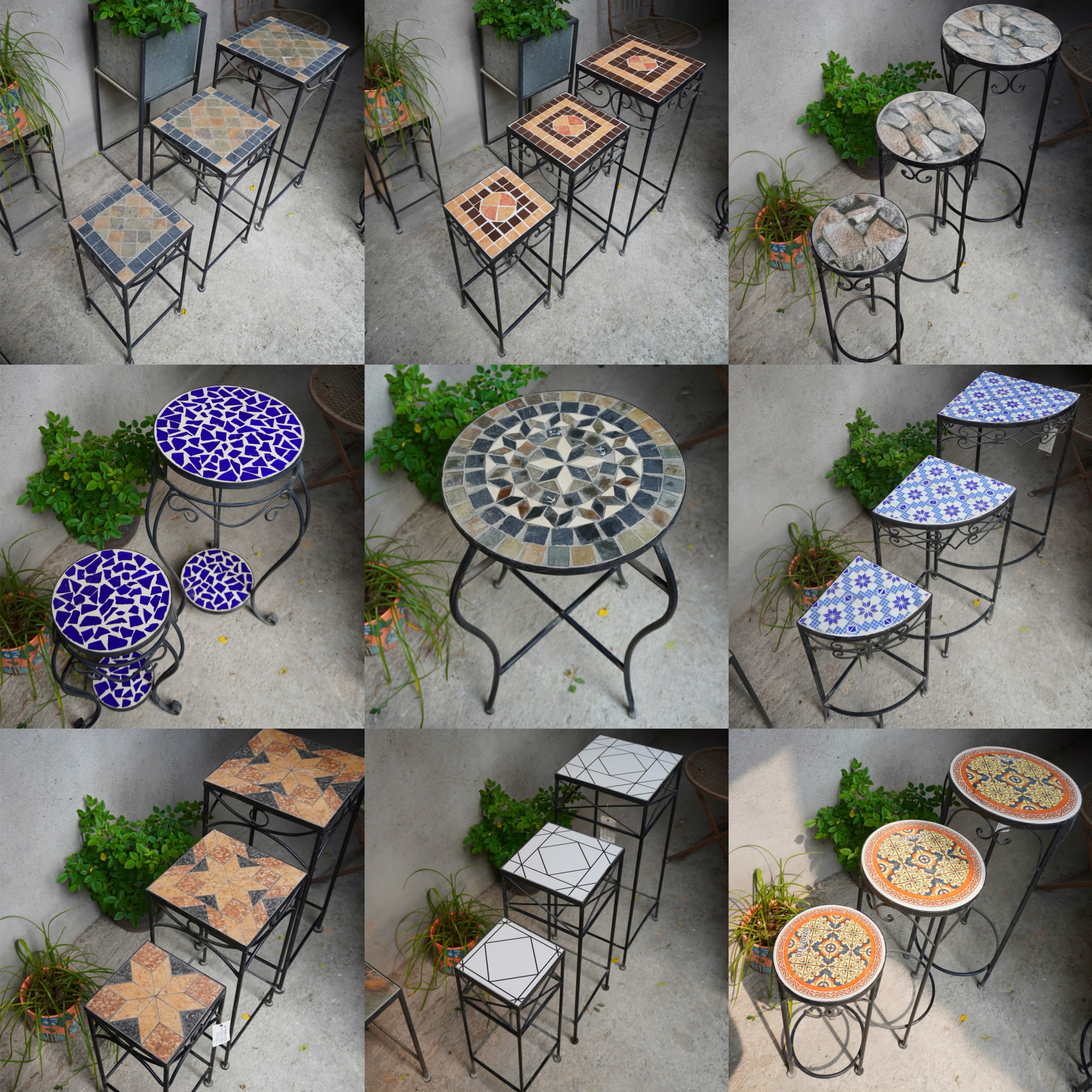 马赛克花架花凳组合花架