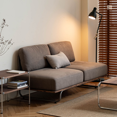 无即所有日式布艺实木双人直排沙发客厅靠墙小户型不锈钢悬浮沙发
