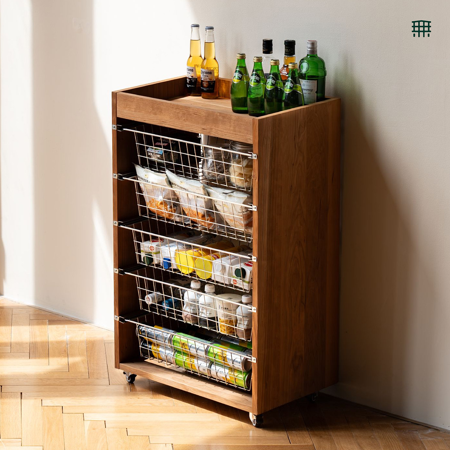 无即所有实木不锈钢拉篮柜餐厅客厅移动边几多层收纳柜落地床头柜,住宅家具,移动边几/推车,淘宝优惠券,粉丝福利购,淘宝优惠卷