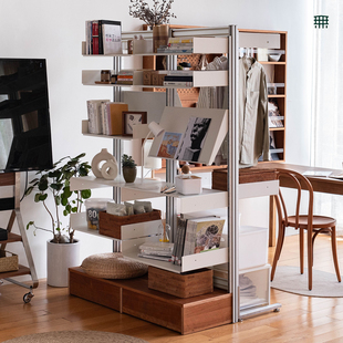 无即所有日式落地式置物架实木屏风隔断免打孔收纳衣柜洞洞板书架