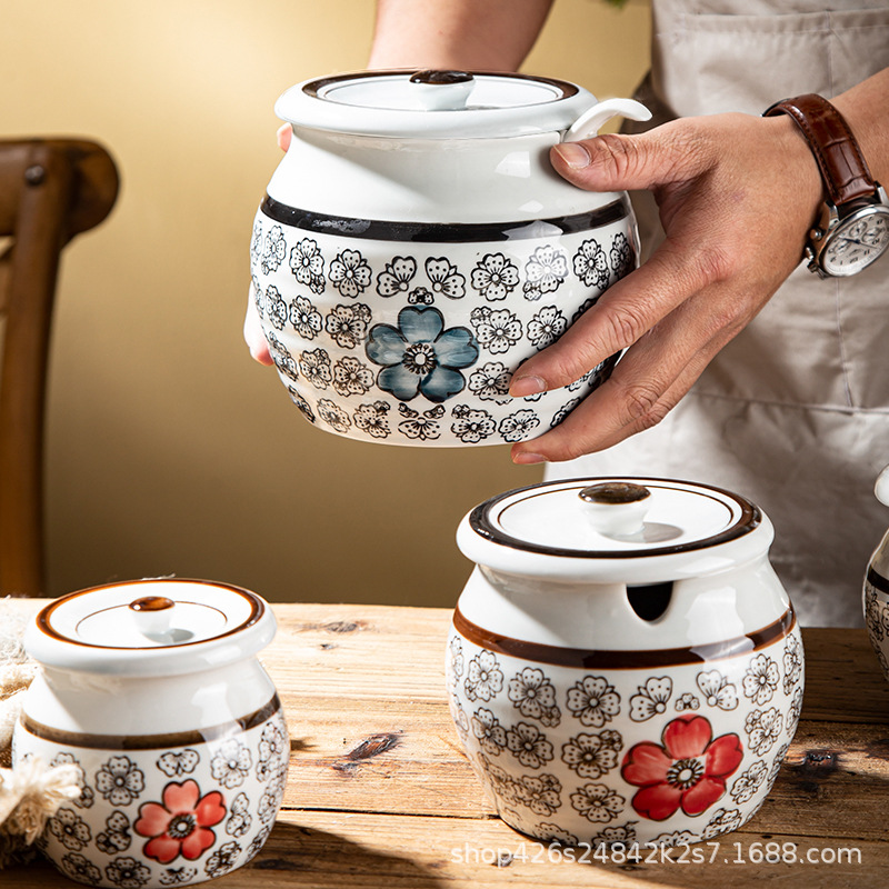 盐罐子厨房猪油罐带盖辣椒油罐家用耐高温陶瓷罐食品级专用辣子