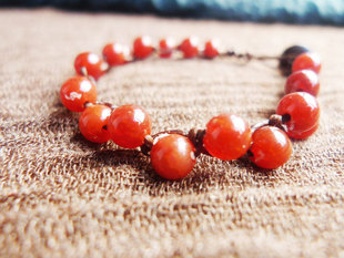 吉祥珠宝天然红龙纹玛瑙耶扣手作蜡绳编织异域风手链清新古朴