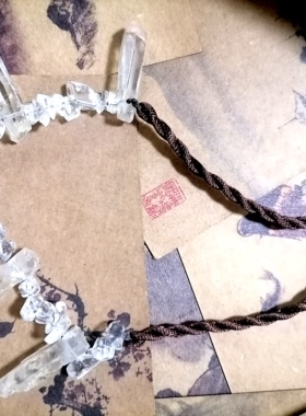 吉祥珠宝天然红泥白水晶柱原石吊坠蜡绳手作项链
