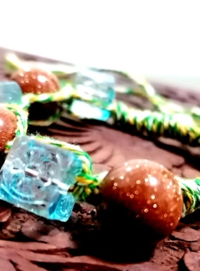 吉祥珠宝 天然金沙石古法蓝琉璃编织异域风手链清新古朴