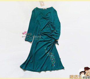 外单,质地柔软有垂感~长袖连衣裙/长衫,一侧摆褶子设计-M号#ay266