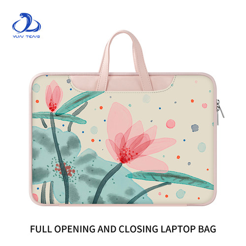 中国风荷花手提笔记本电脑包16寸适用于苹果MacBook Air13.3英寸内胆包m2m3联想小新pro15.6保护套华为14单肩