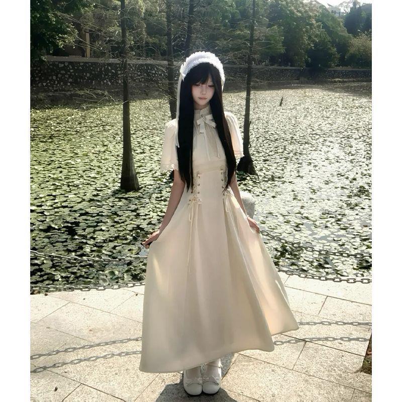 铃音浅梦夏季新款现货哥特lolita蕾丝收腰中长款洛丽塔斗篷连衣裙