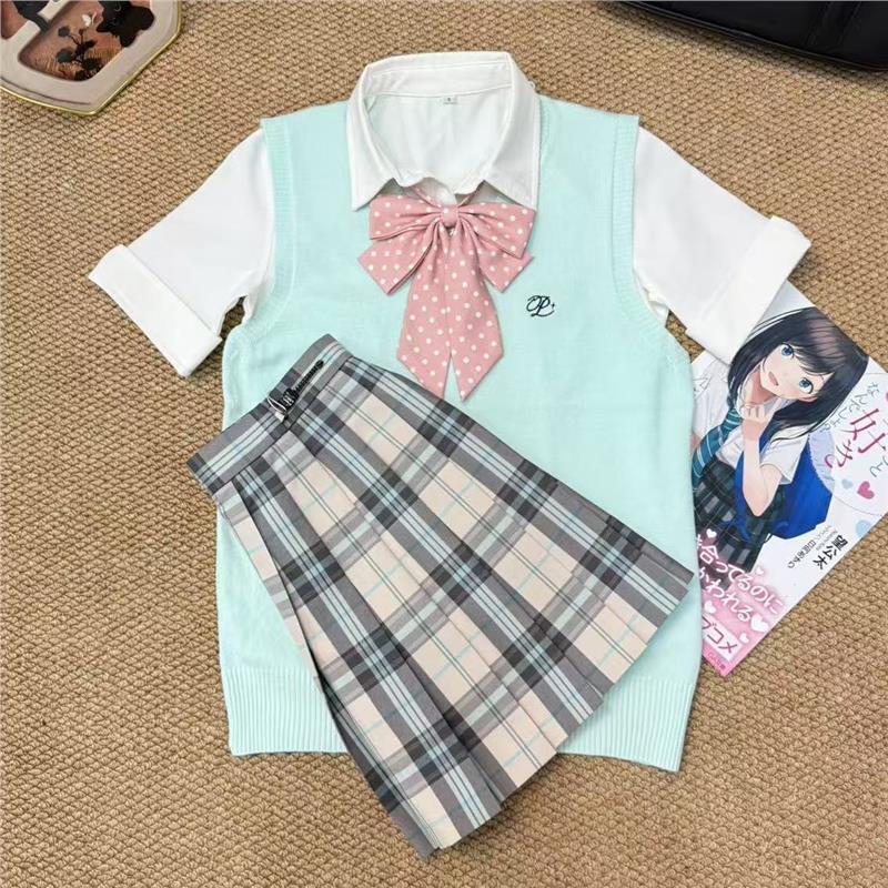 猫看花jk原创正版格裙正品现货毛衣背心薄款套装学院风女夏季叠穿