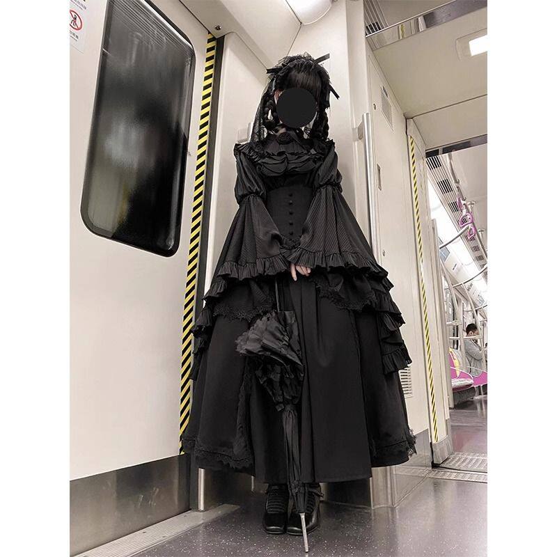 暗黑哥特风lolita衬衫鱼骨半身裙