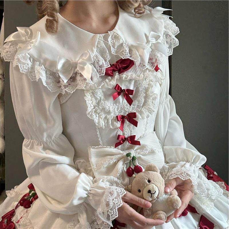 小奶糖衬衫 lolita内搭蝴蝶结蕾丝系带雪纺长袖