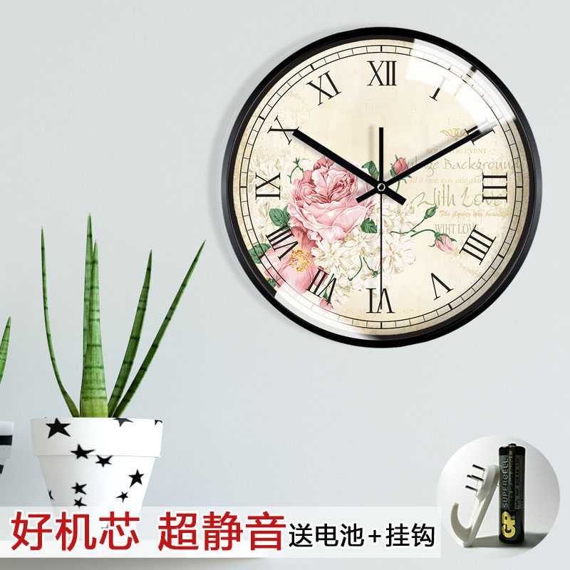 美式复古田园艺术创意风挂钟客厅图片