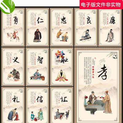 仁义礼智信展孝悌忠信礼仪廉耻中华美德德育文化道德讲堂素材模板