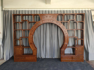 红木月洞门新中式月亮门镂空客厅隔断博古架实木多宝阁置物架定制