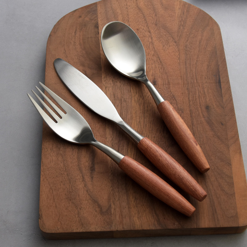 丹麦风 实木柄304不锈钢刀叉勺西餐具主餐叉汤勺高颜值调羹牛排刀,餐饮具,西餐餐具套装,淘宝优惠券,粉丝福利购,淘宝优惠卷