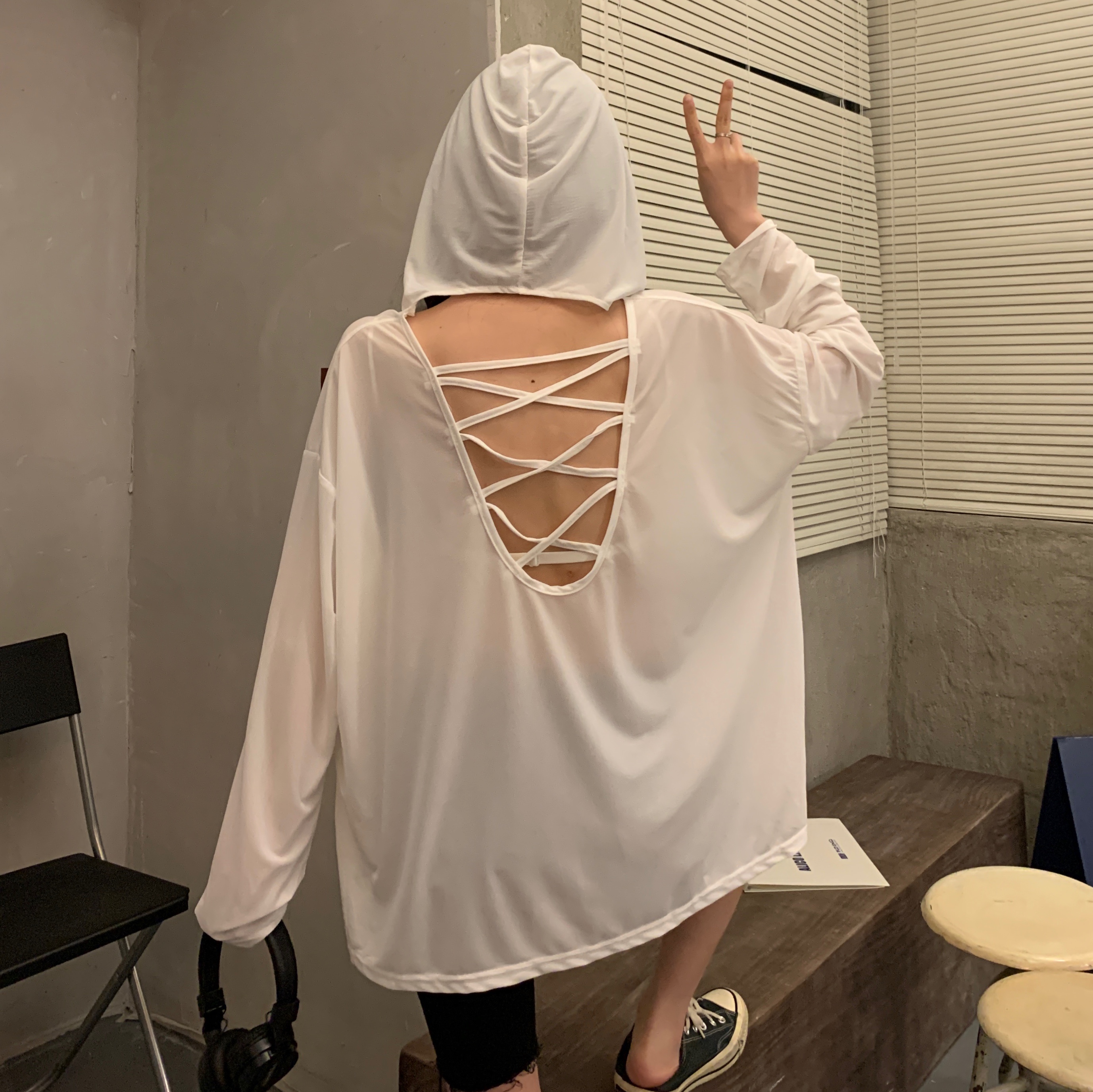 Real price summer breathable sunscreen net red back hollow hat loose perspective long sleeve hood