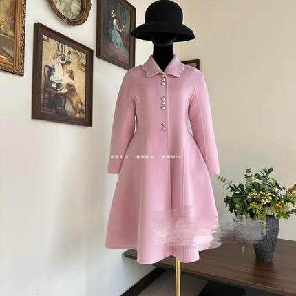 赫本风女长款收腰显瘦裙摆羊毛呢大衣外套2024秋冬新优雅极简定制