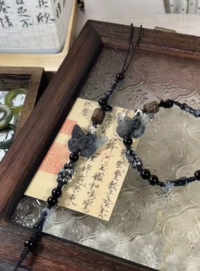 玻璃新中式蝴蝶简约古风串珠手链ins小众森系竹节晕染情侣手链