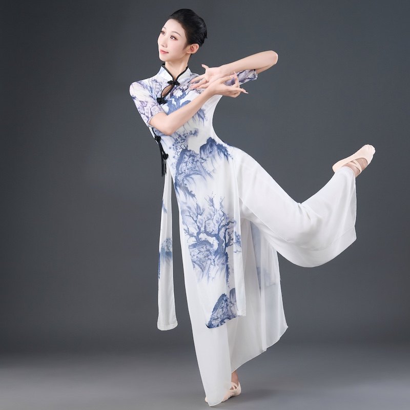 古典舞蹈服女旗袍纱衣中国风飘逸身韵练功服艺考服装新中式演出服