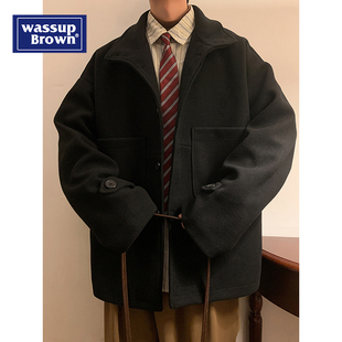 短款 oversize高级感加厚 BROWN毛呢大衣男冬季 WASSUP 呢子风衣外套