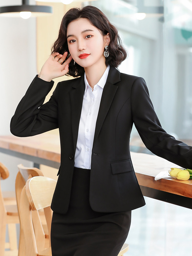 봄과 여름 대학생 인터뷰 전문 복장 작은 검은 양복 정장 기질 재킷 정장 여성 정장 탑 작업복