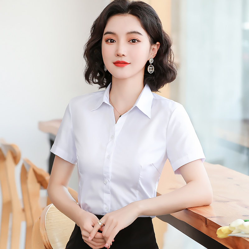 新款女士短袖白色衬衫