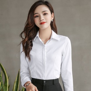 工作服 春夏白衬衫 女长袖 翻领防走光加绒职业衬衣打底条纹工装 短袖