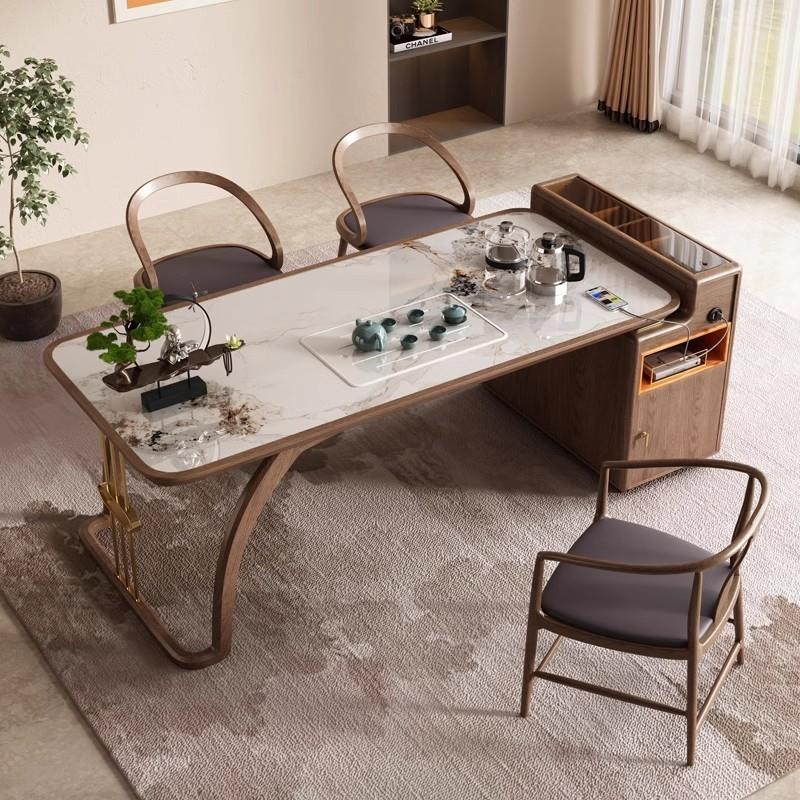 实木阳台茶桌椅组合家用新中式喝茶办公白蜡木现代禅意岩板泡茶台