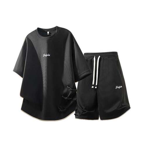 夏季男士冰丝短袖短裤运动套装