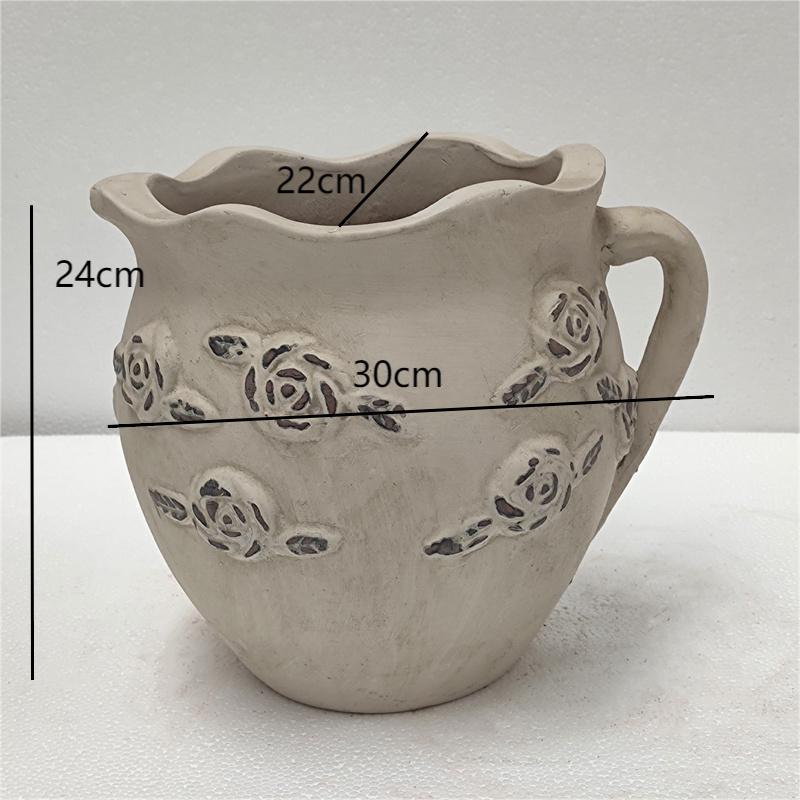 小号做旧白玫瑰花红泥陶花盆 庭院户外陶罐装饰 手工制作 陶盆