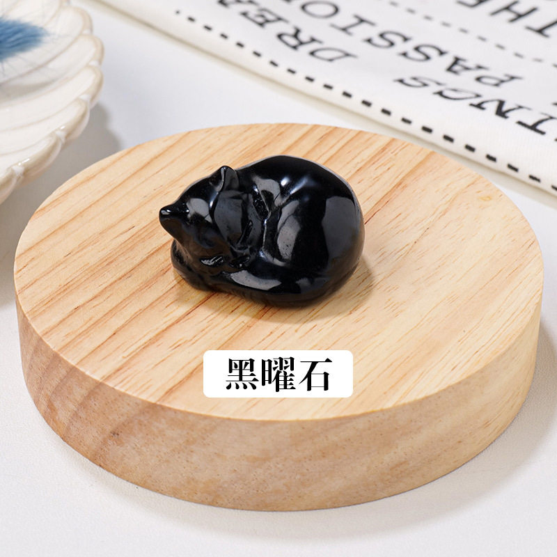 小号水晶粉色蓝色睡猫迷你可爱猫咪雕刻原石黑曜石粉水晶摆件桌面,家居饰品,桌面摆件,淘宝优惠券,粉丝福利购,淘宝优惠卷