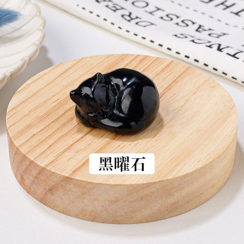 天然水晶粉色可爱猫雕刻原石摆件