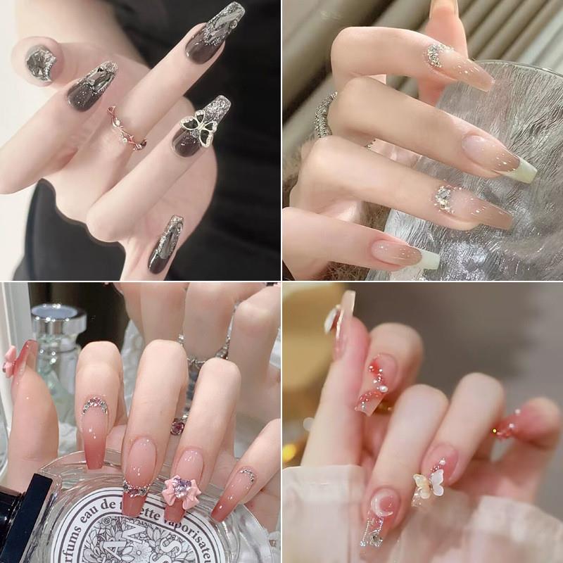 24pcs/box Fake Nails Press on Short Reusable with Designs Se