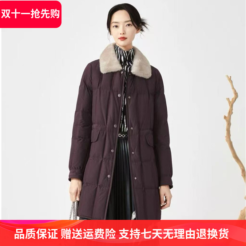 娜家商场同款女装2025冬季新款时尚毛领中长款保暖羽绒服外套女